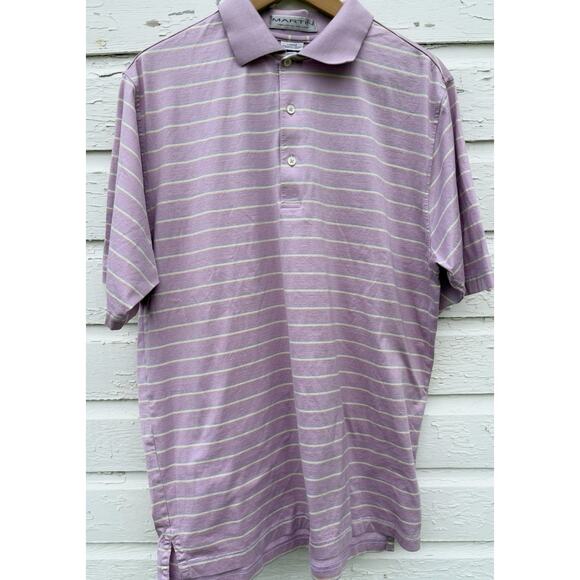 Martin Golf Polo Mens Large Purple Striped Pima Cotton Pastel Performance Career - Picture 1 of 4